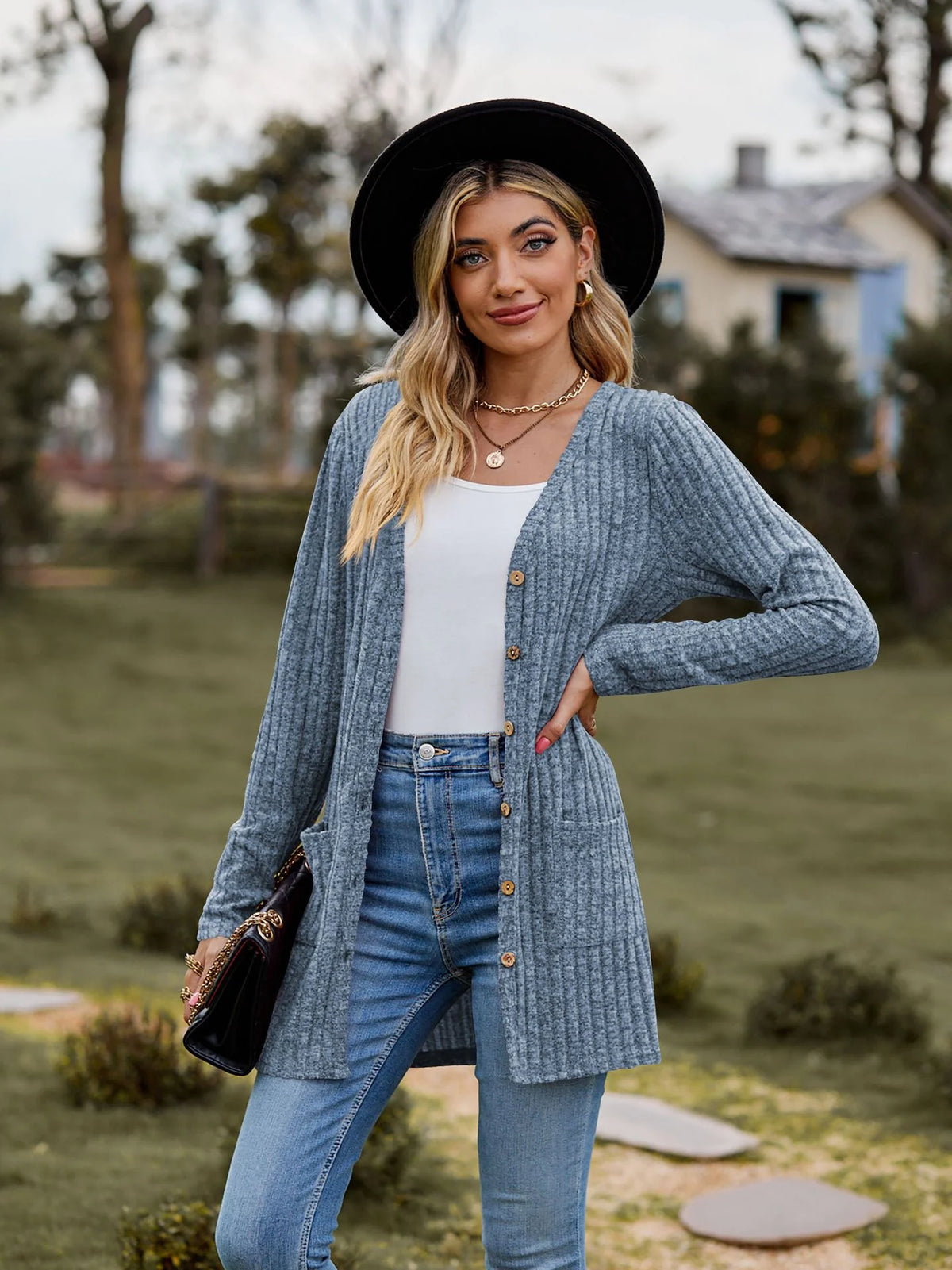 Sanded Pit Stripes Solid Color Long Sleeved Cardigan Jacket