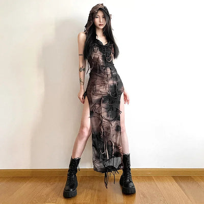 Solid Color Slim Street Fashion U Neck Sleeveless Slit Dress