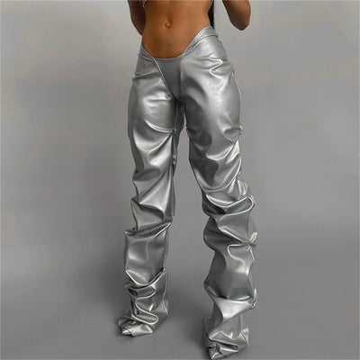 Leather Sexy Low Waisted Straight Casual Pants