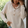 Solid Color Button Down Loose Long Sleeve Hoodie
