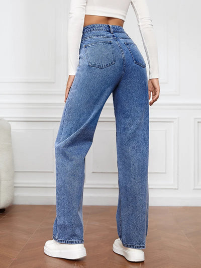 Stretch Wash Denim Fashion Straight Leg Pants Jeans Women’s Pants