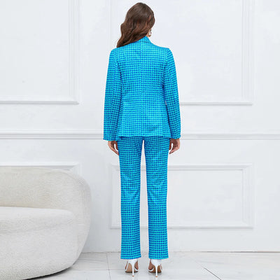 Double Breasted Houndstooth Suit Jacket And Slim Straight Trousers Suit Explosion