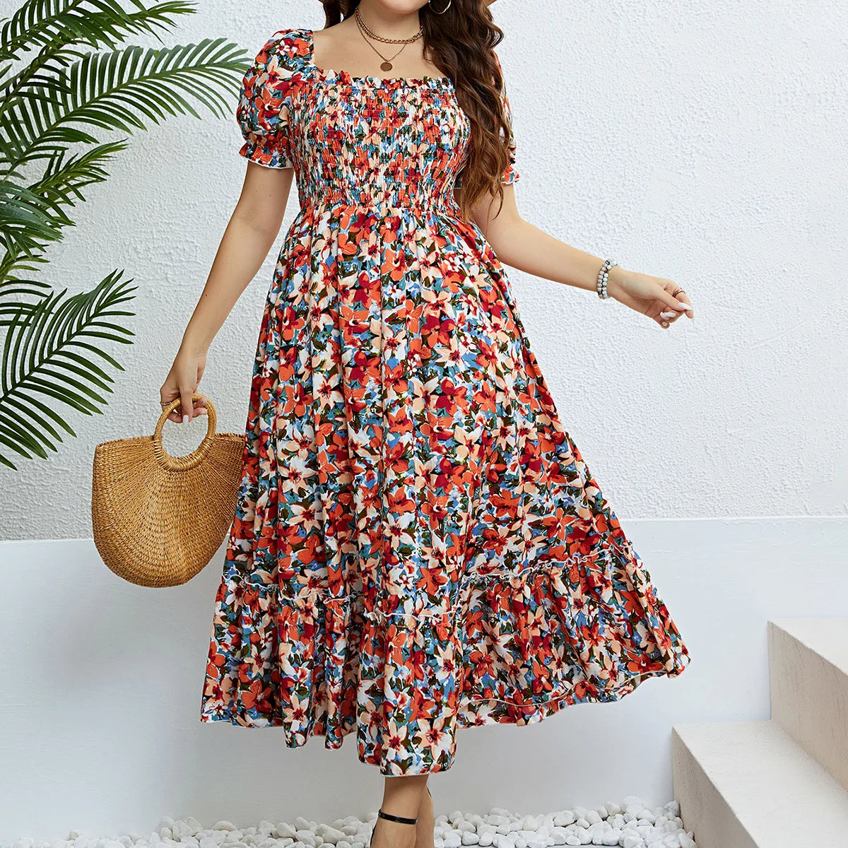 Summer Floral One Shoulder Waist Slimming Dress