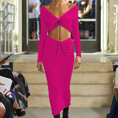 Top With Bow And Long Skirt Set
