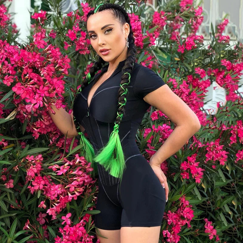 Sexy Bodysuits Selling Fashion Short Sleeved Zipper Pattern Undershirt Women