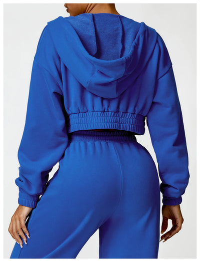 Casual Loose Long Sleeve Zipper Hooded Sweatshirt
