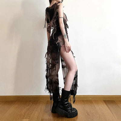 Solid Color Slim Street Fashion U Neck Sleeveless Slit Dress
