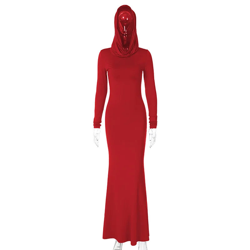Solid Color Slim Hooded Long Sleeved Dress