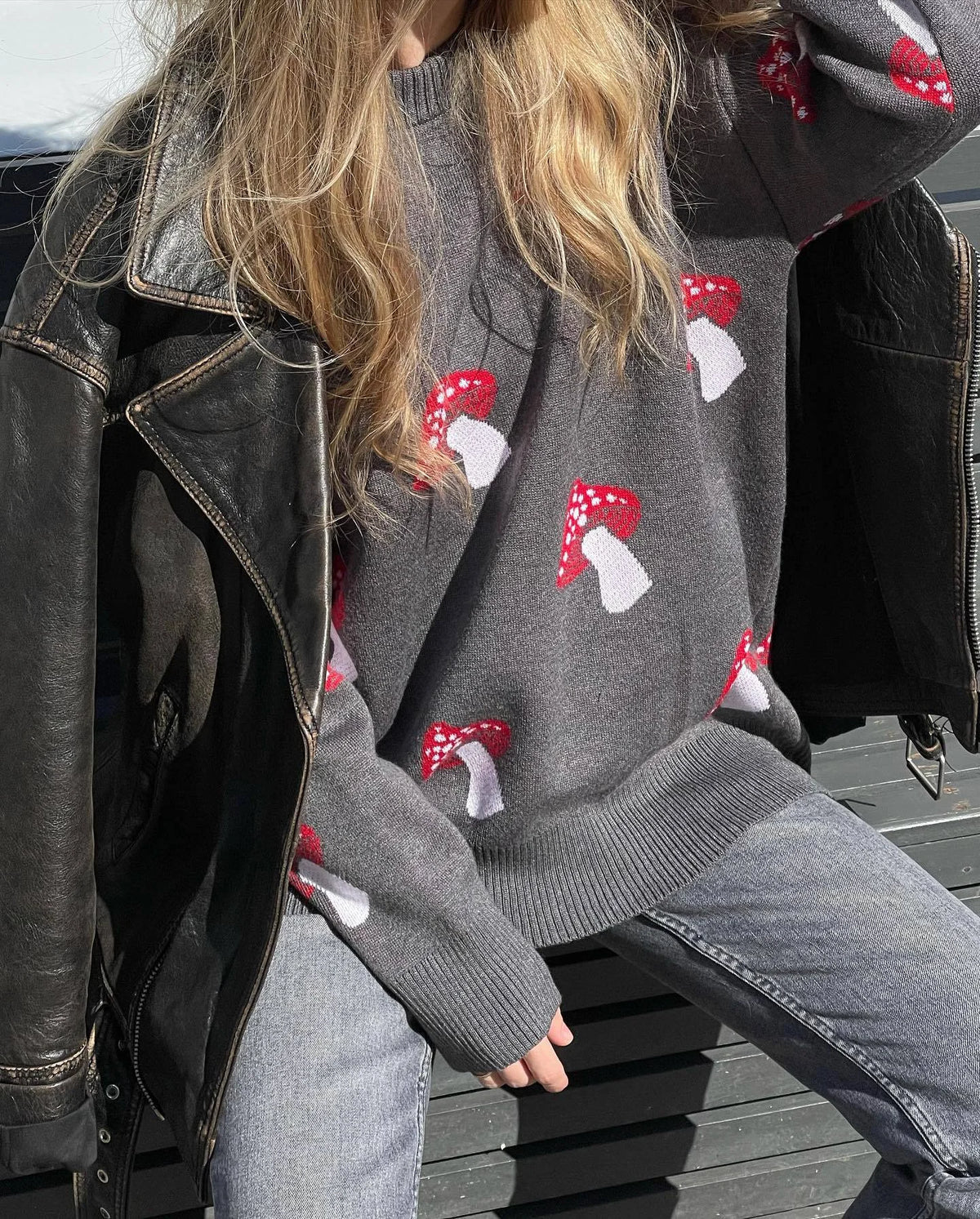 Oversized Loose Sweater With Mushroom