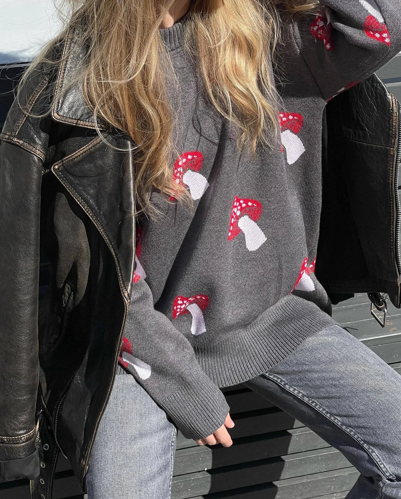 Oversized Loose Sweater With Mushroom