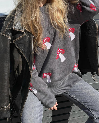 Oversized Loose Sweater With Mushroom