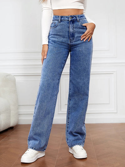 Stretch Wash Denim Fashion Straight Leg Pants Jeans Women’s Pants