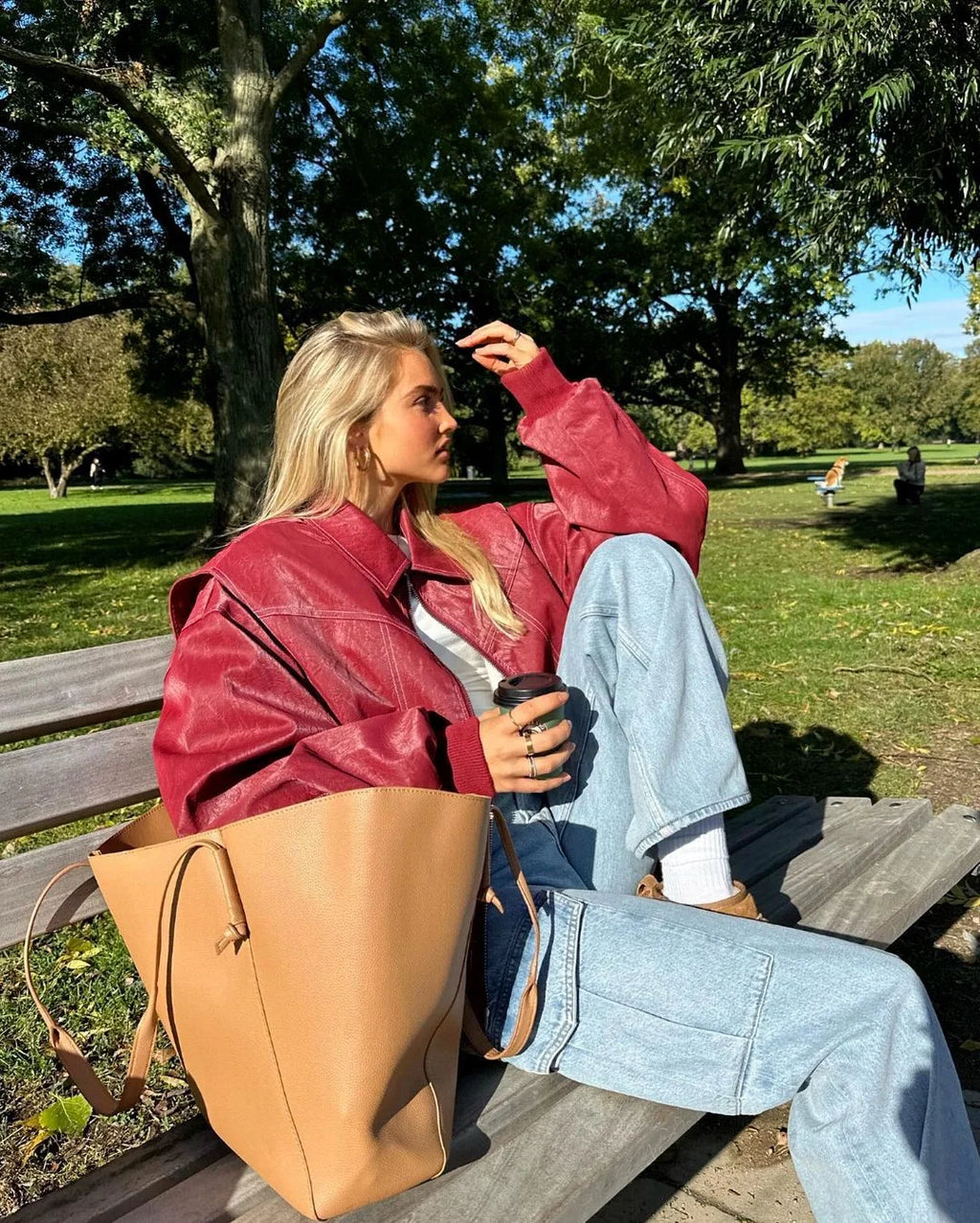 Leather Jacket with Long Sleeves and Zipper
