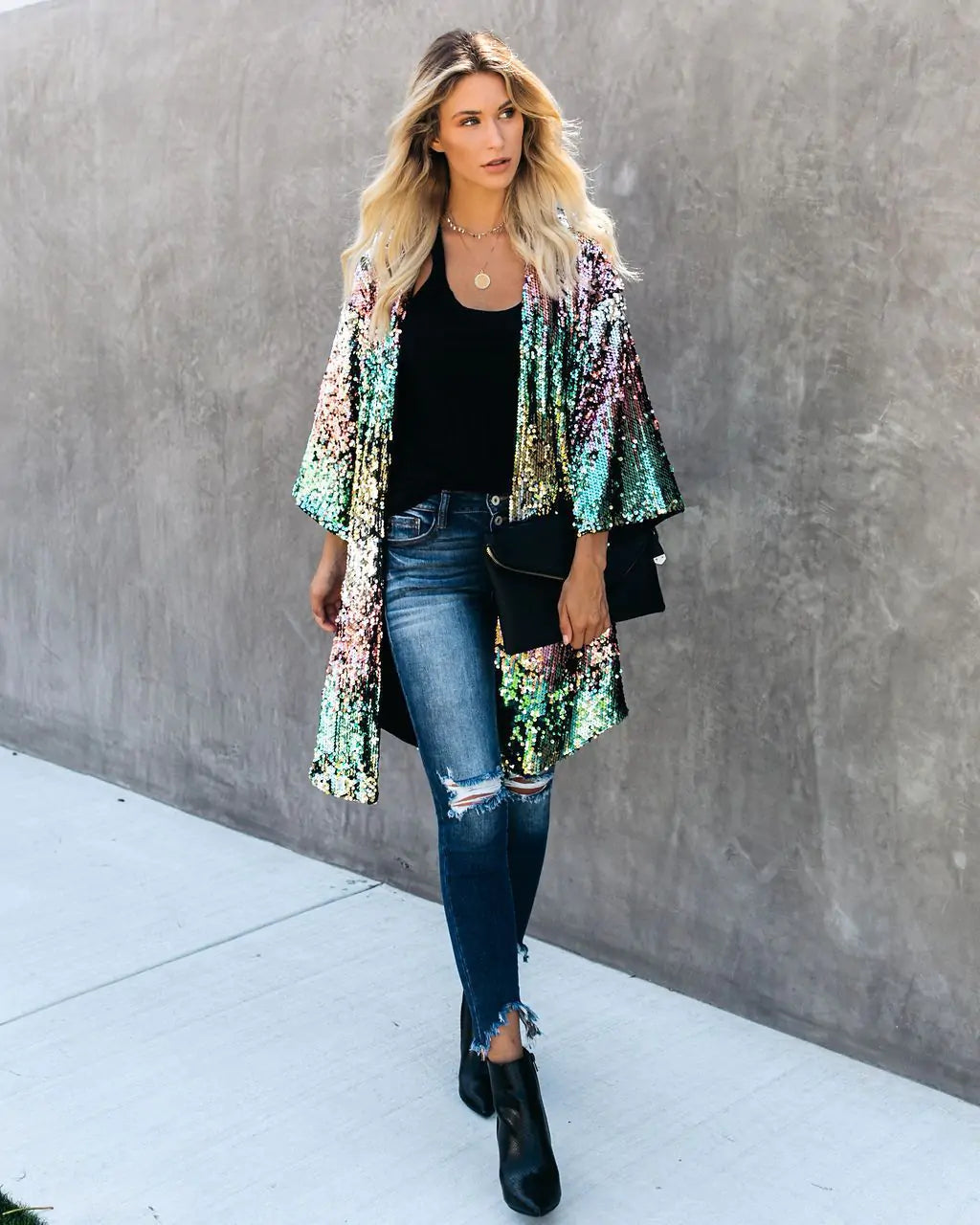 Sequin Cardigan Trench Coat