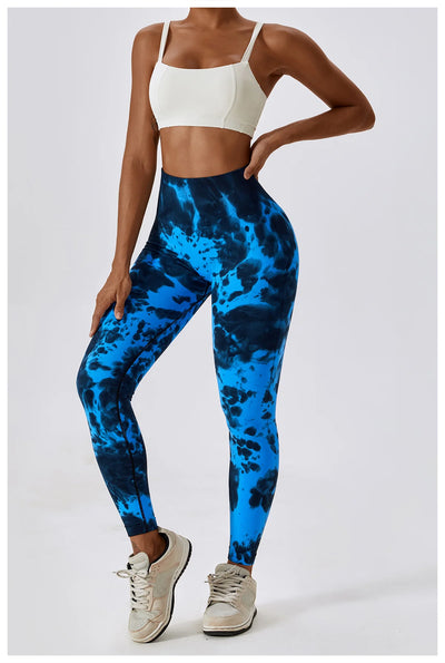 Seamless High Waist Sports Pants with Tie-Dye Effect