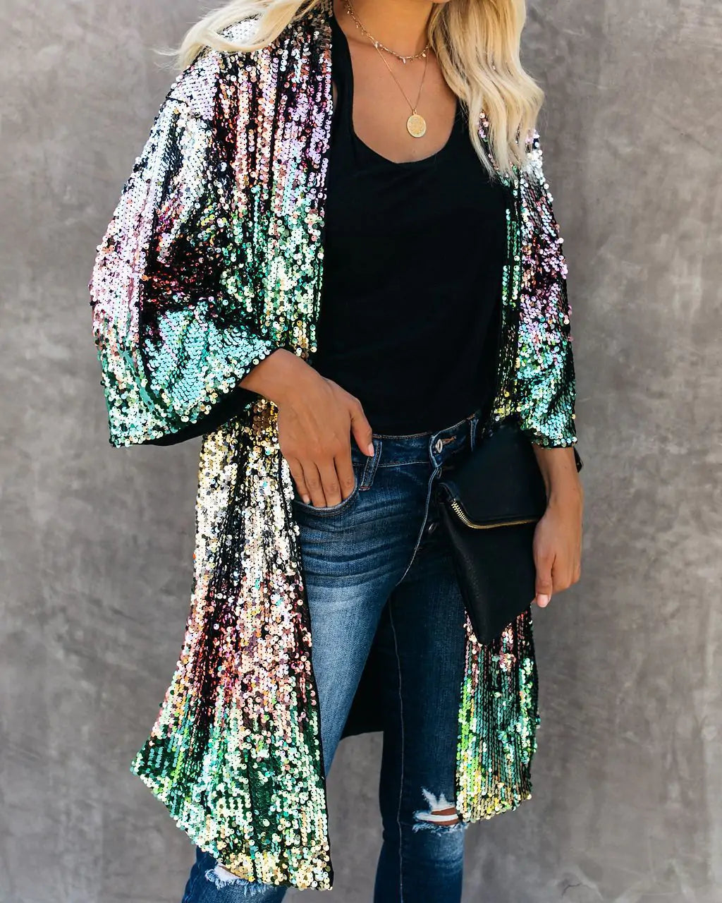 Sequin Cardigan Trench Coat