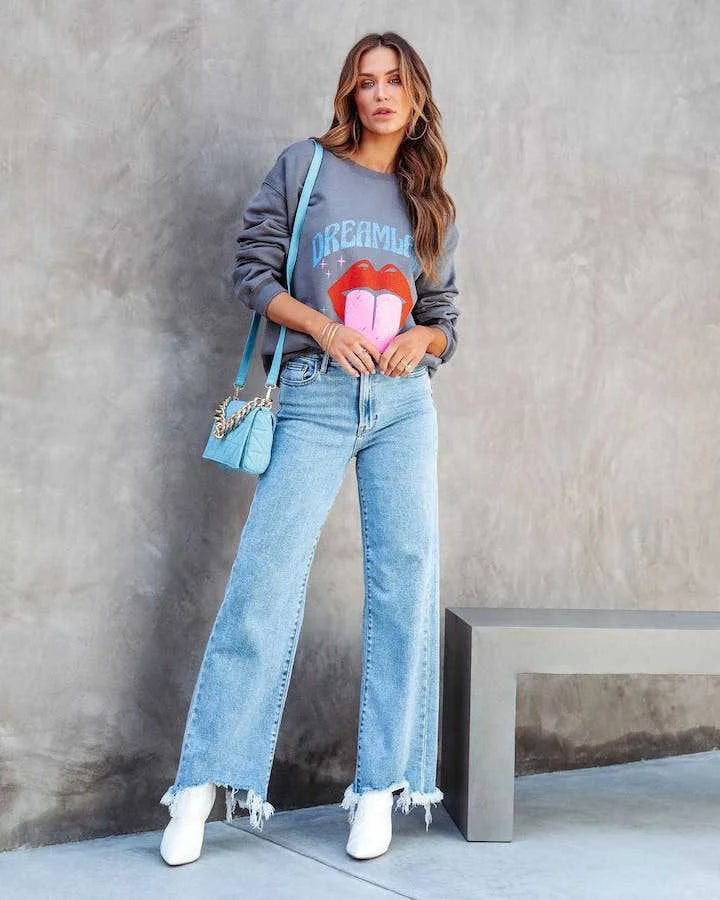 Casual Wide Leg Jeans With Irregular Tassels