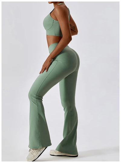 High Waist Cross Wide Leg Sports Flare Pants
