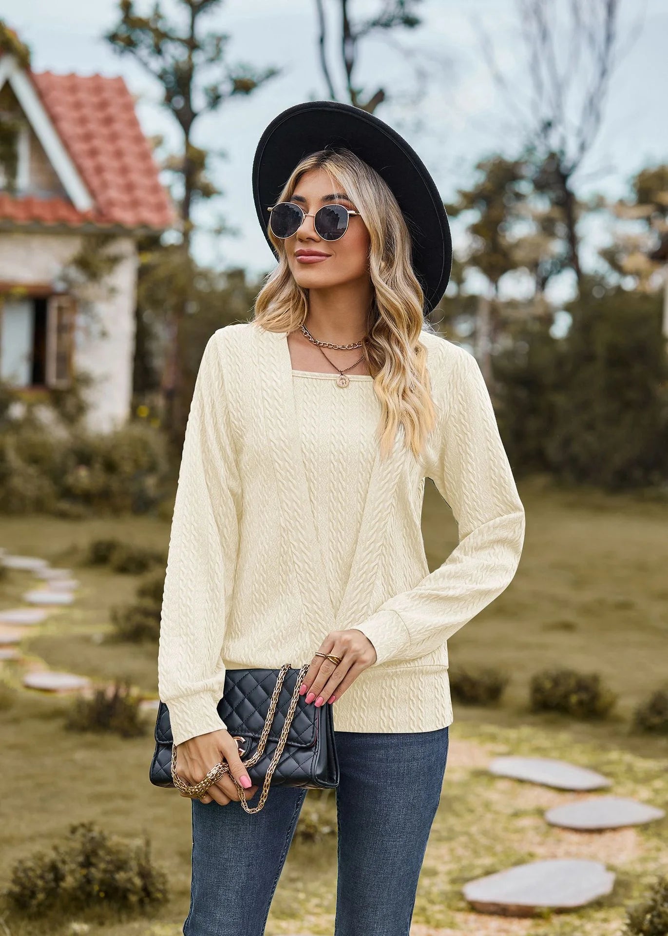 Square Neck Crossover Sweater