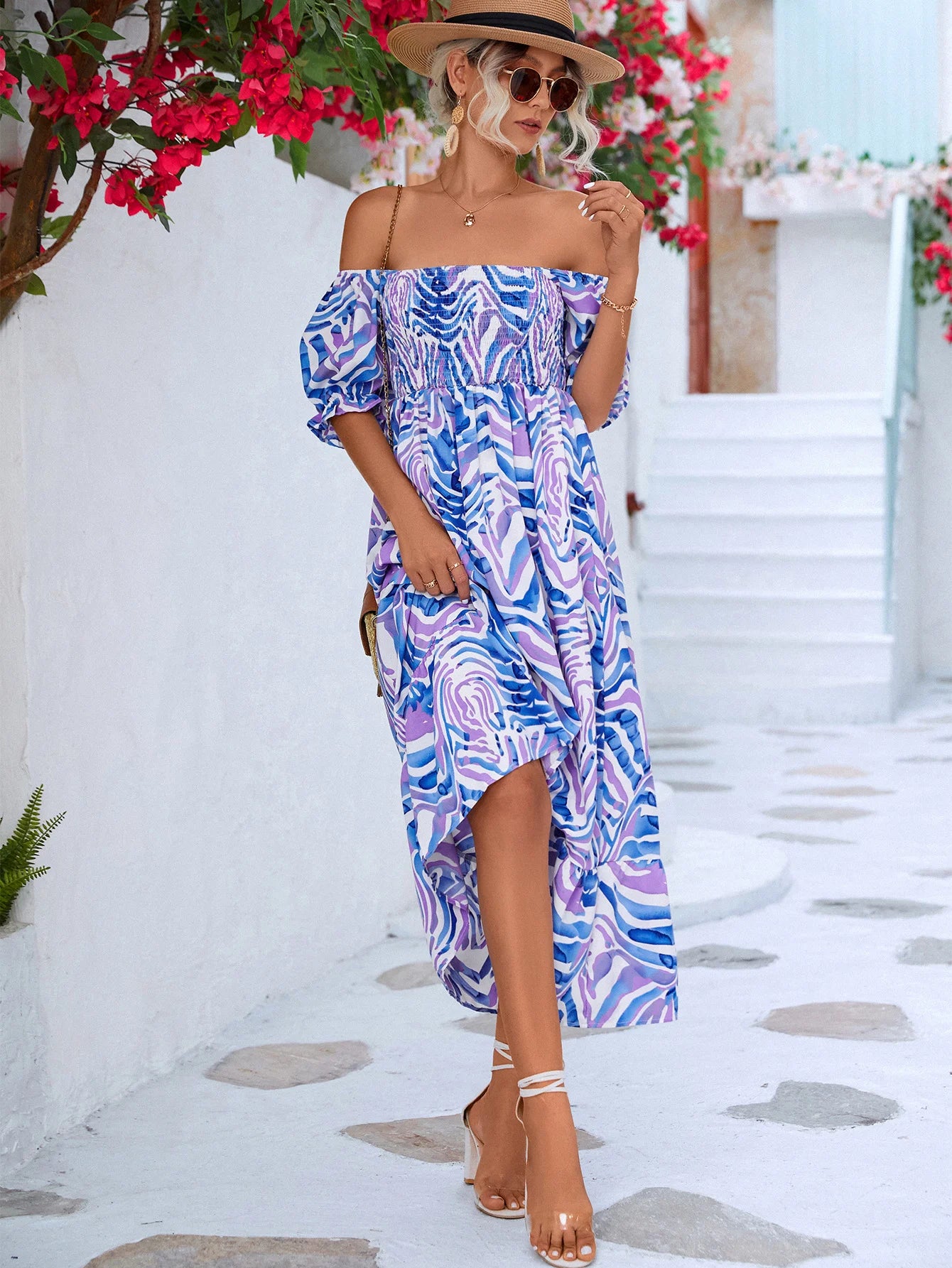 One Shoulder Printed Dress