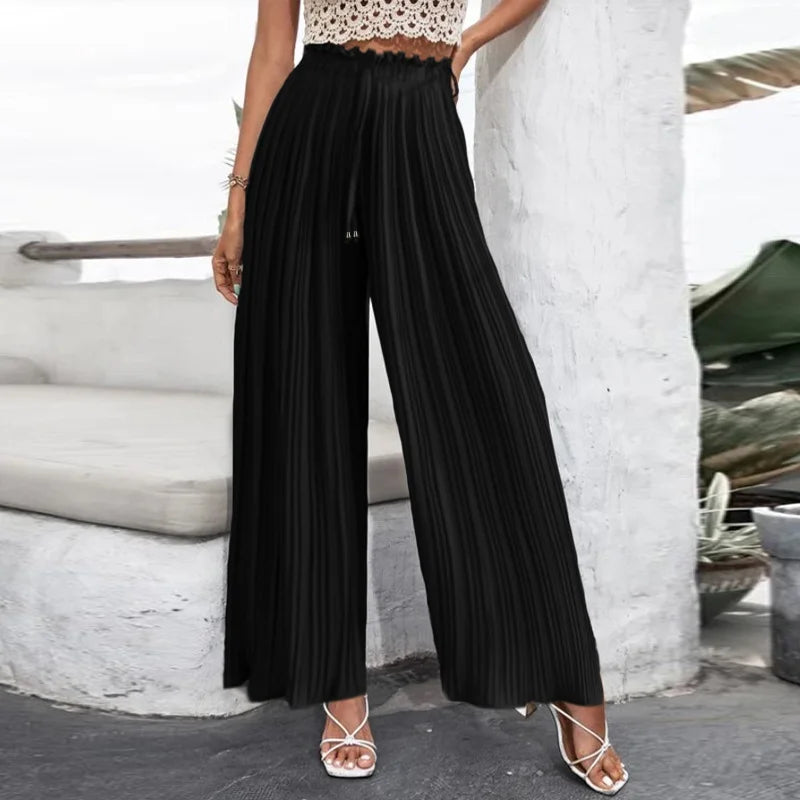 Draped Pleated Wide Leg Pants