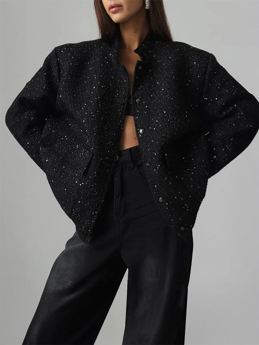 Jacket With Sequined Stand Collar