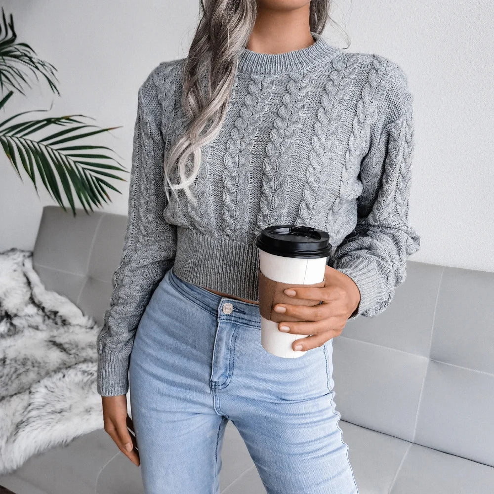 Twist Waist Knitted Crop Top Sweater Women’s Clothing