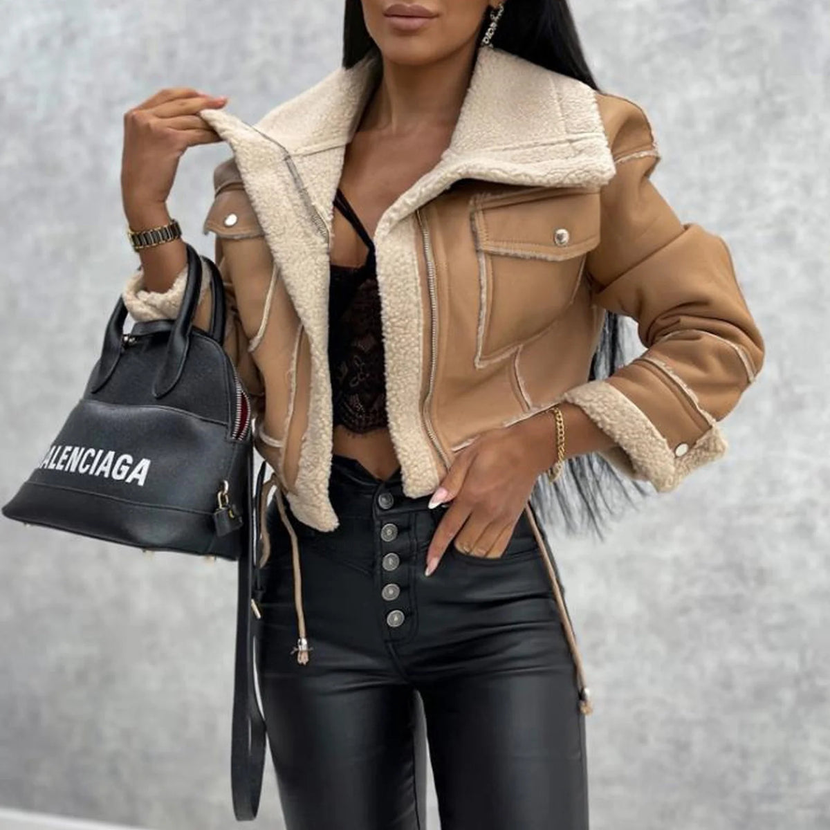 Jacket New Lambswool Cropped Zipper Biker