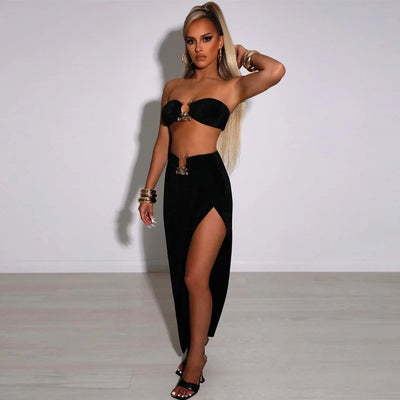 Set With Detail In Top And Long Skirt