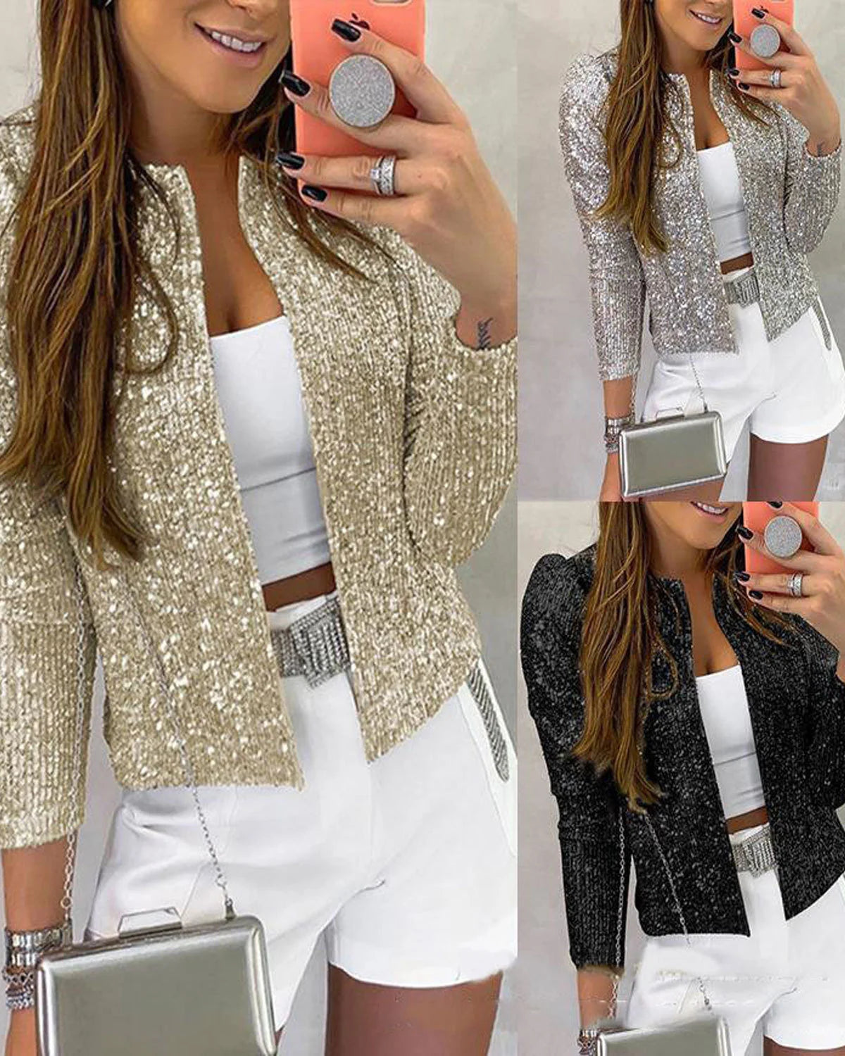 Solid Color Sequin Jacket