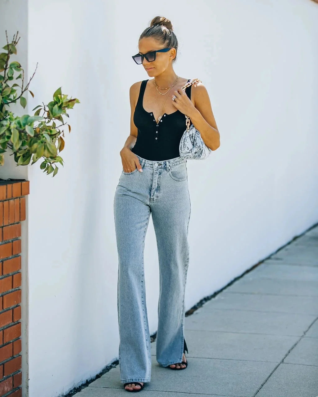 Denim Pants Casual With Wide Base