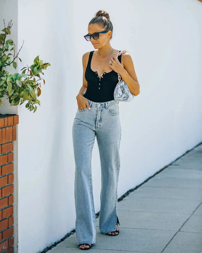 Denim Pants Casual With Wide Base