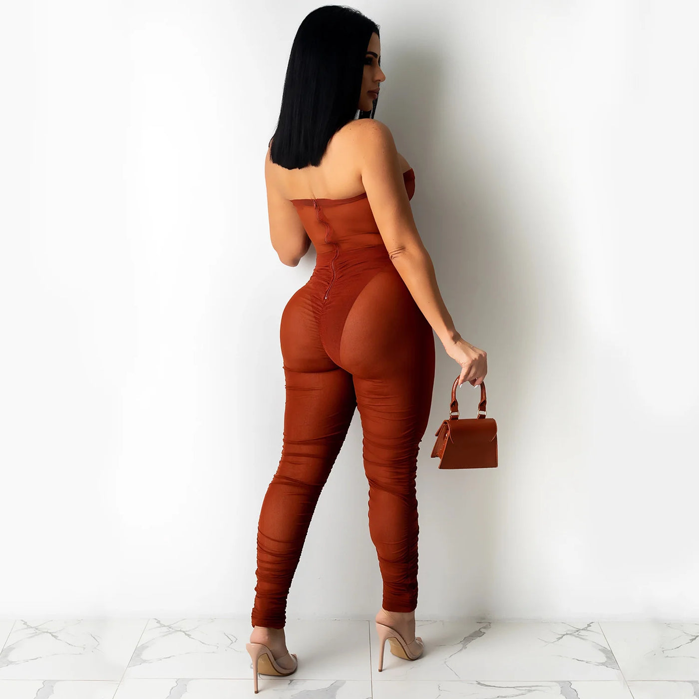 Jumpsuit With Sexy Perspective Wrapped With Long Pants