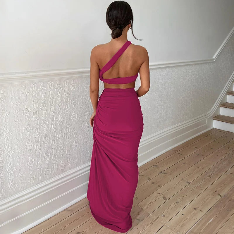 Open Back Bandeau Top Slim Slit Skirt Set