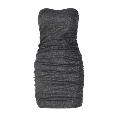 Sexy V Neck Bandeau Exposed Pleated Dress