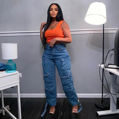 Wide Jeans With Several Pockets