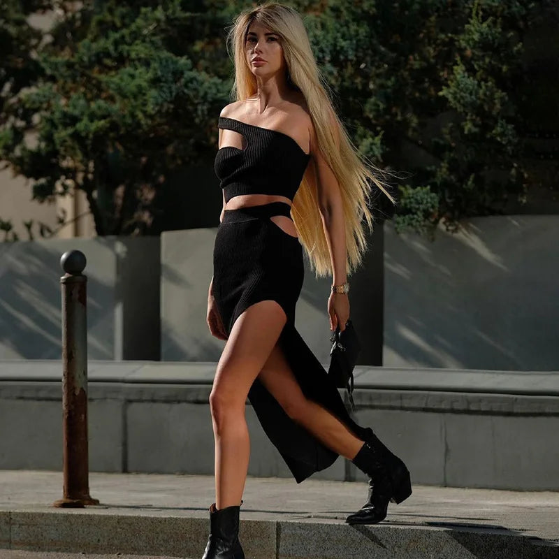 Crossover Top And Long Skirt Set