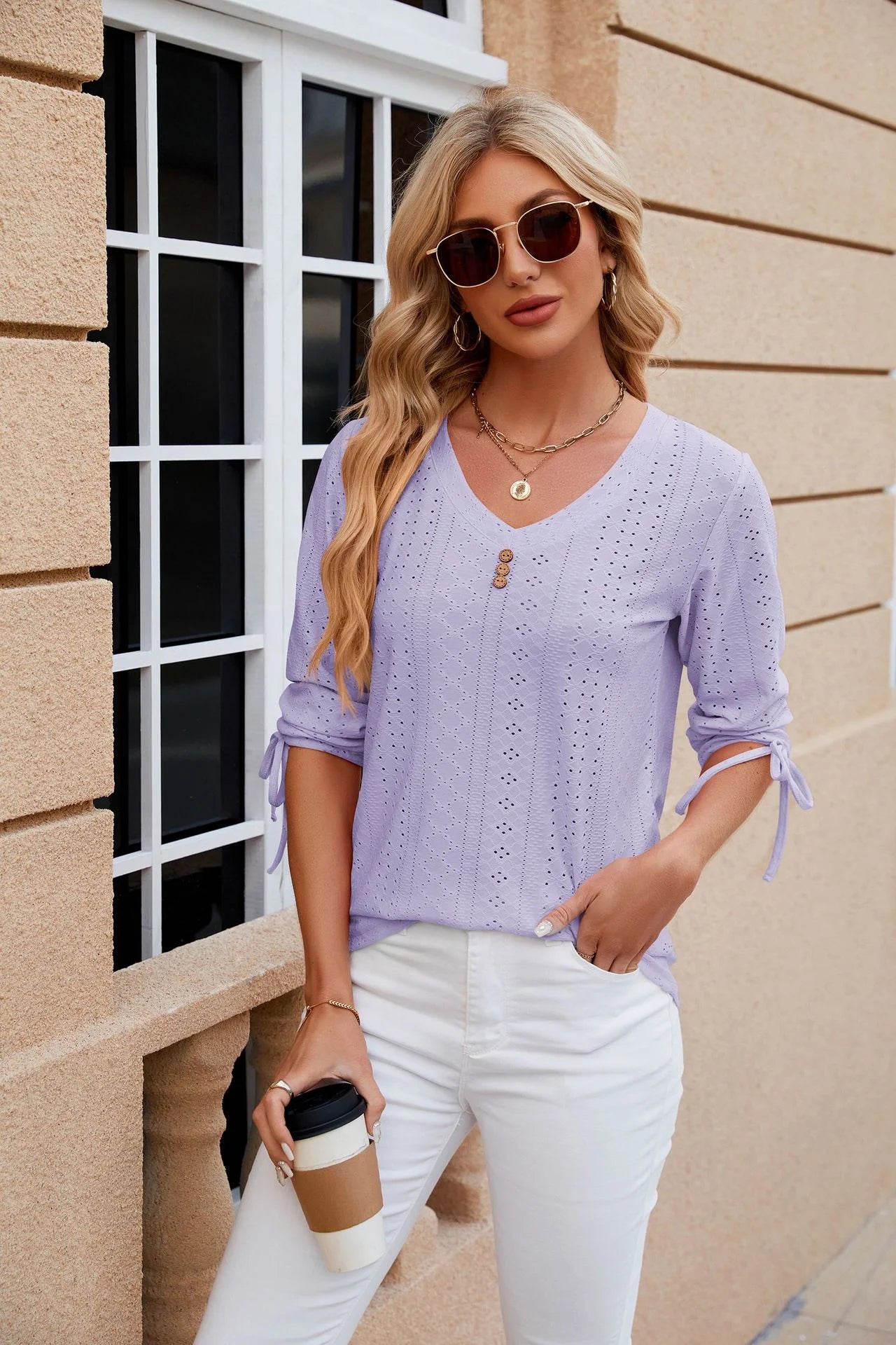 Loose Long Sleeve V Neck Blouse