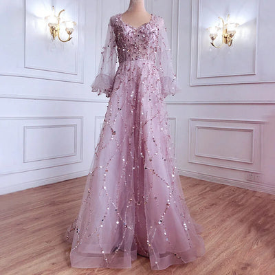 Gold Heavy Industry Beaded Luxurious Evening Dress