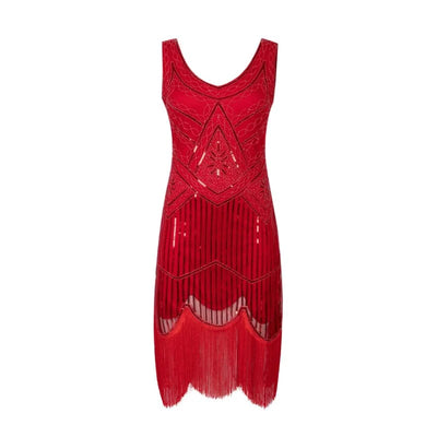 Vintage Sequined Gown Skirt Beaded Fringed Dress