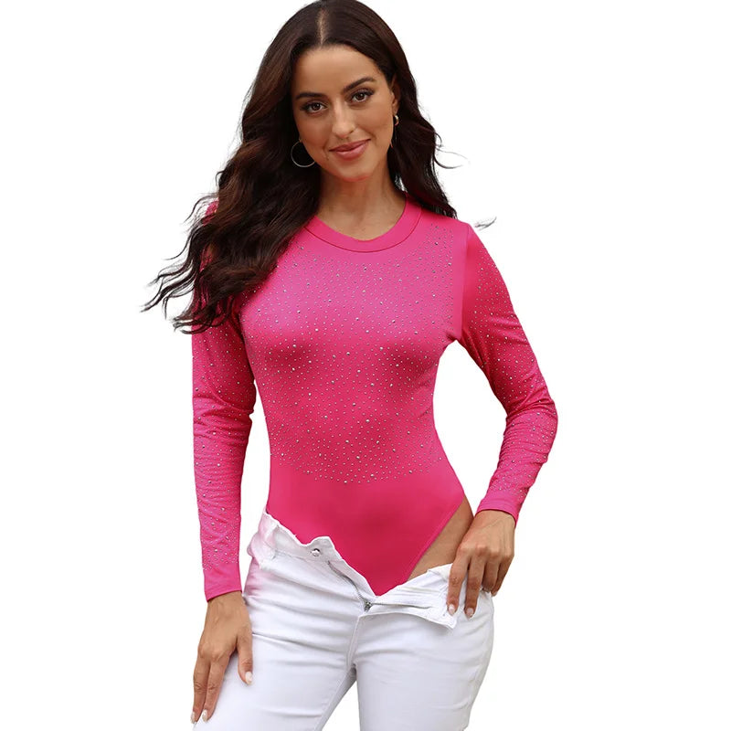 Hot Drill Llong Sleeved One Piece