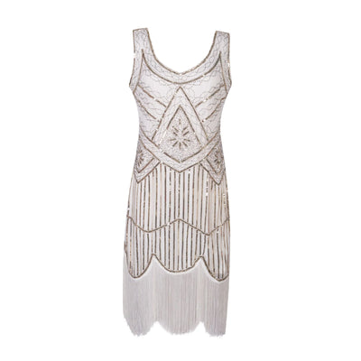 Vintage Sequined Gown Skirt Beaded Fringed Dress