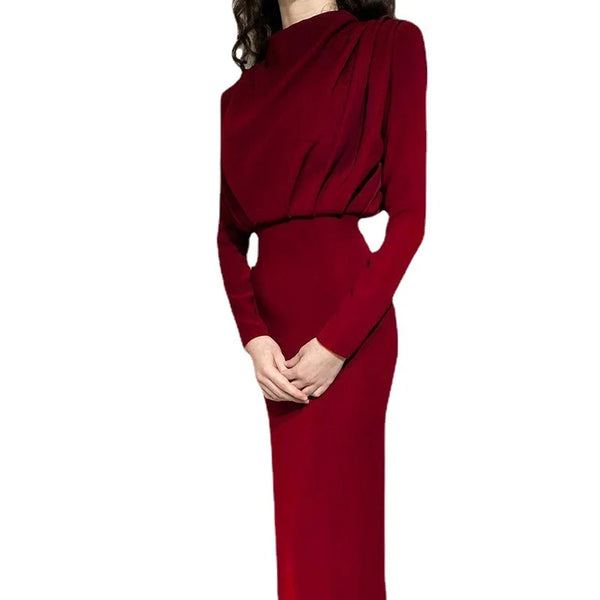 Solid Color Long Sleeved Dress For Women