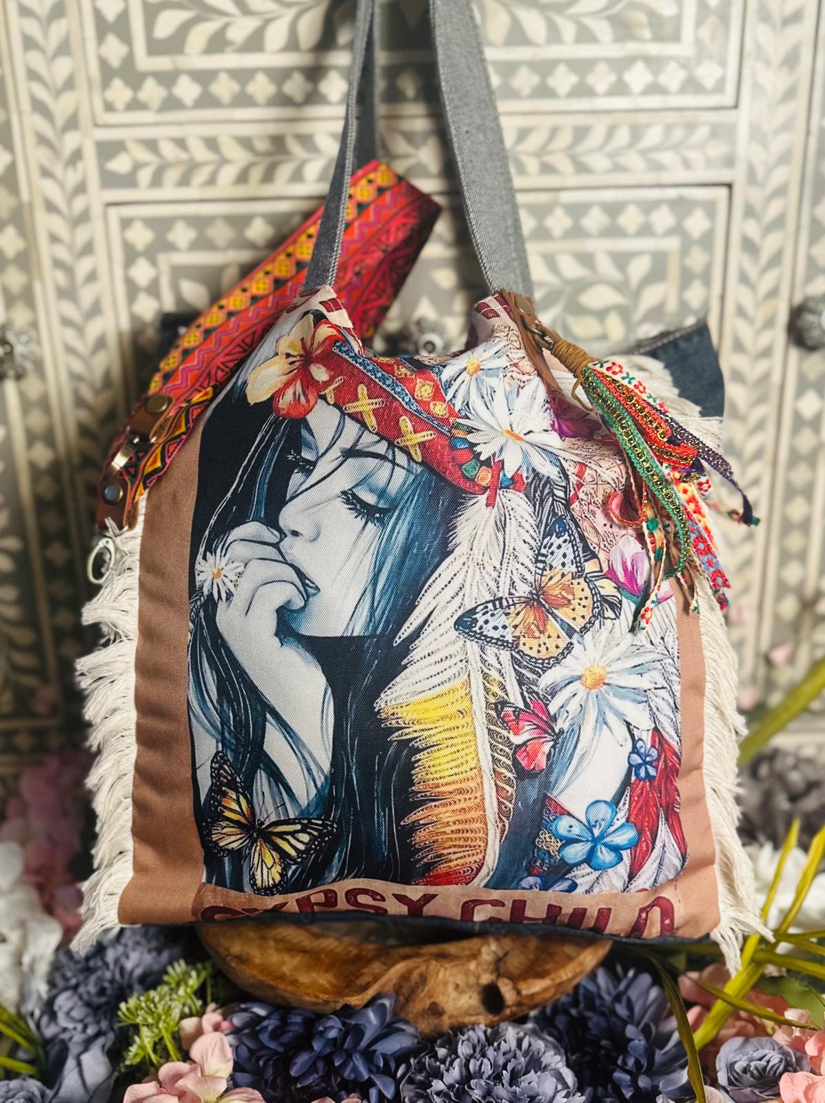 Bali Treasures Denim handbag women flower design