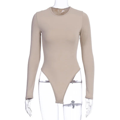 Solid Color Slim Round Neck Long Sleeve Base Jumpsuit