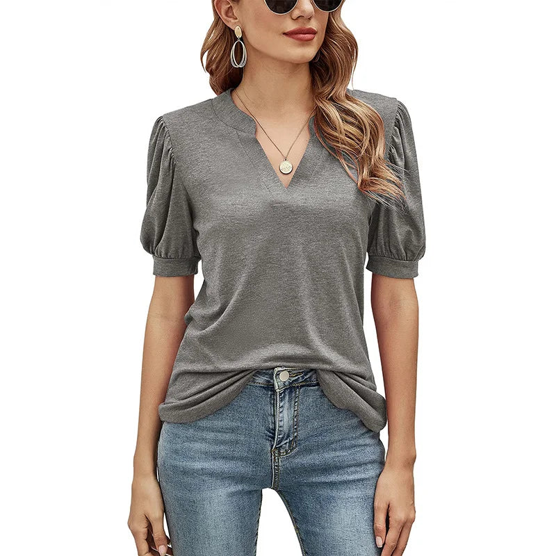 V Neck Short Sleeve Blouse