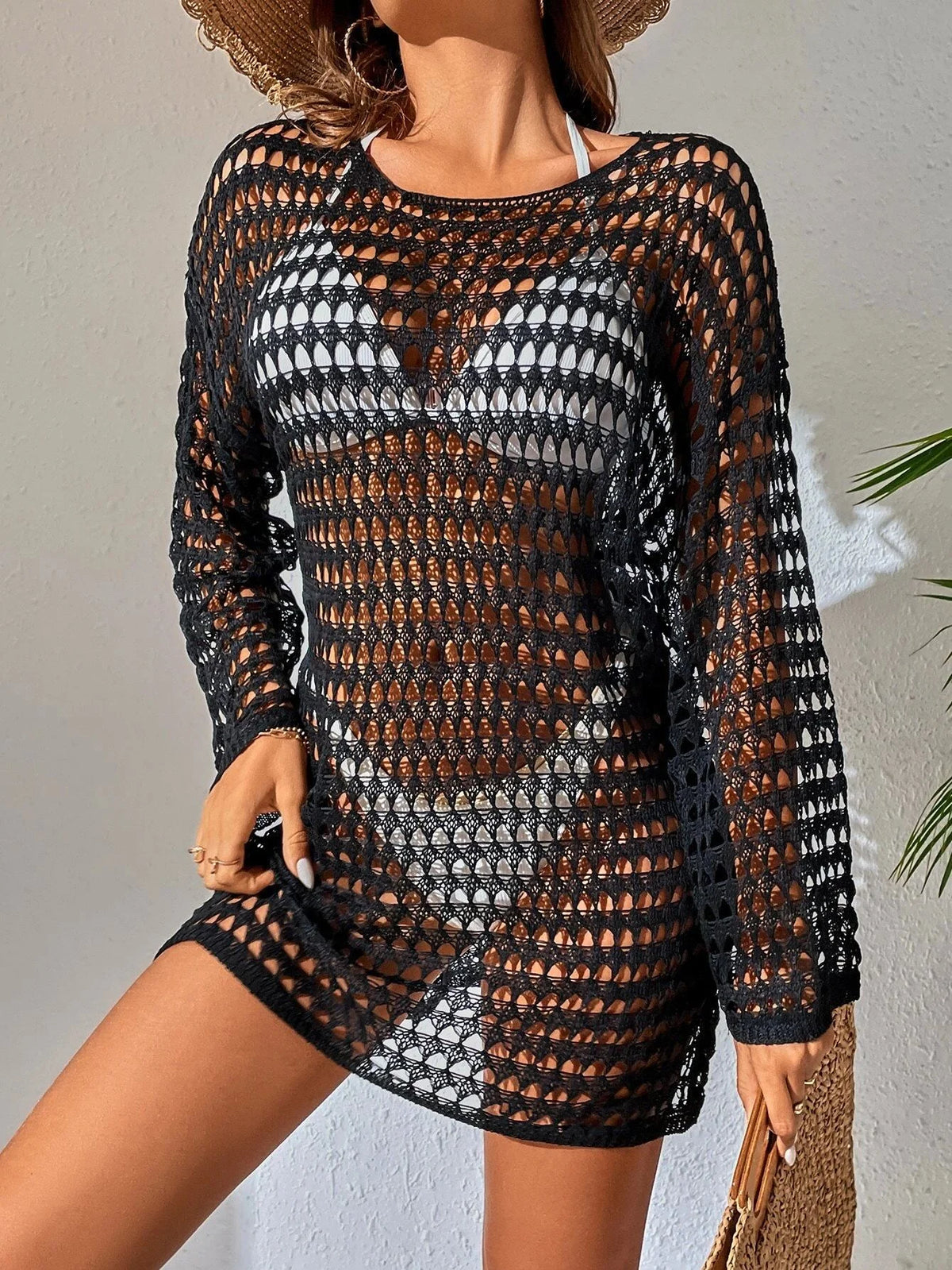 Bikini Cover Up Mesh Cut Out Knitwear Swimsuit Beach Sunscreen