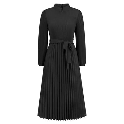 Vertical Collar Sleeve Pleated Skirt