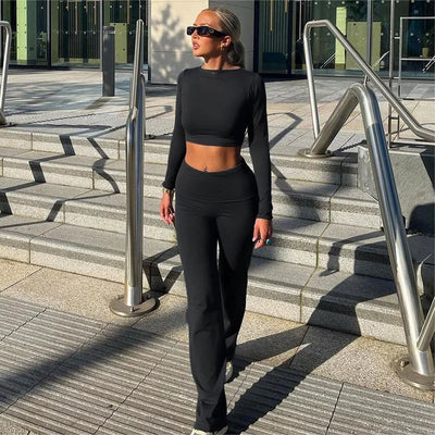 Long Sleeve Top High Waist Hip Trouser Set