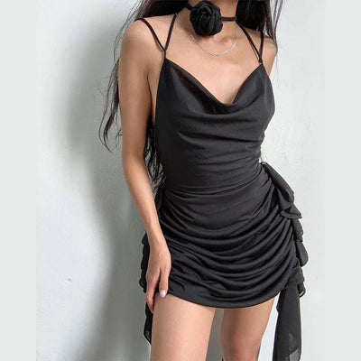 Sexy V-Neck Open Back Dress with Flowers